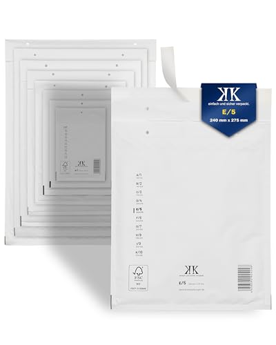 KK Verpackungen 300x Luftpolster-Versandtaschen E5 E/5 240 x 275 mm (Außenmaß) in Weiß | Luftpolsterumschläge Luftpolstertaschen selbstklebend von KK Verpackungen