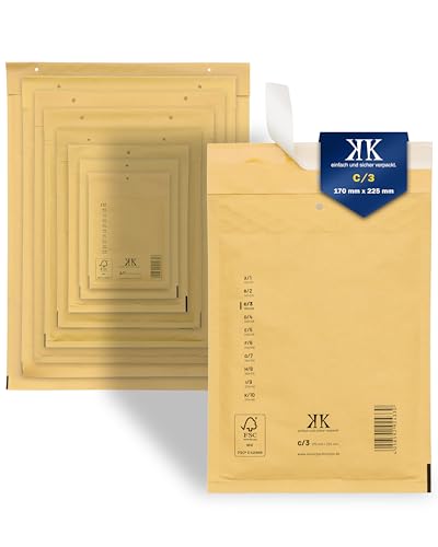 KK Verpackungen Luftpolster-Versandtaschen | 200 Stück, C3 C/3 Luftpolsterumschläge 170 x 225 mm Braun | Luftpolstertaschen selbstklebend für DIN A5+ von KK Verpackungen