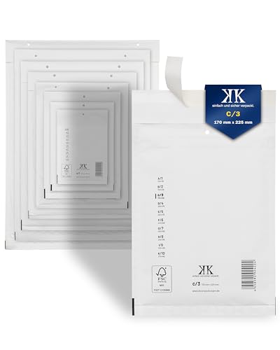 KK Verpackungen Luftpolster-Versandtaschen | 300 Stück, C3 C/3 Luftpolsterumschläge 170 x 225 mm Weiß | Luftpolstertaschen selbstklebend für DIN A5+ von KK Verpackungen