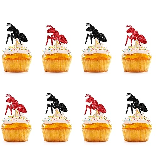 24 Stück – Ameisen-Insekten-Cupcake-Topper, Schwarz & Rot Glitzer Babyparty Cupcake-Picks, Kuchendekorationen für den ersten Geburtstag/Ameisen-Mottoparty 24 Stück – Ameisen-Insekten-Cupcake-Topper, Schwarz & Rot Glitzer Babyparty Cupcake-Picks, Kuchendekorationen für den ersten Geburtstag/Ameisen-Mottoparty von KKAIRA