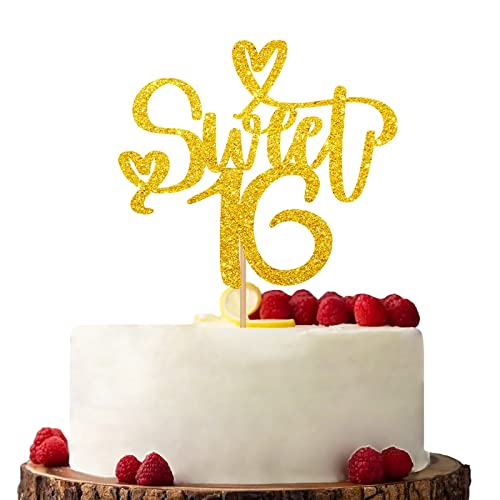 Gold Sweet 16 Cake Topper, Hello 16/Sweet Sixteen Cake Topper, Glitzer Kuchen Dekorationen für Happy 16th Birthday/Anniversary Party Gold Sweet 16 Cake Topper, Hello 16/Sweet Sixteen Cake Topper, Glitzer Kuchen Dekorationen für Happy 16th Birthday/Anniversary Party von KKAIRA