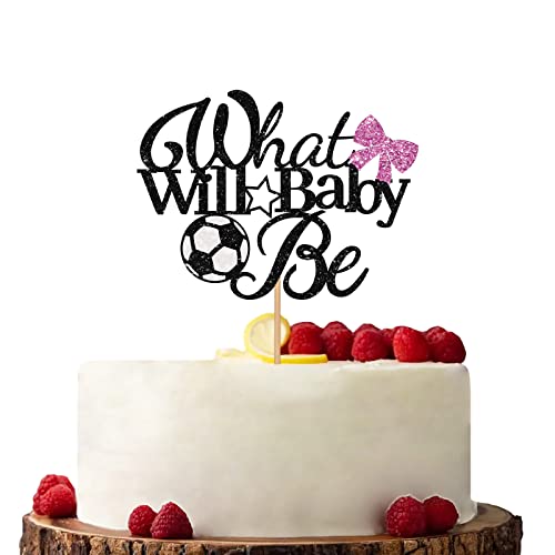 Kuchendekoration, Schleifen oder Fußball-Kuchendekoration, mit Aufschrift "What Will Baby Be", Rosa und Weiß Kuchendekoration, Schleifen oder Fußball-Kuchendekoration, mit Aufschrift "What Will Baby Be", Rosa und Weiß von KKAIRA