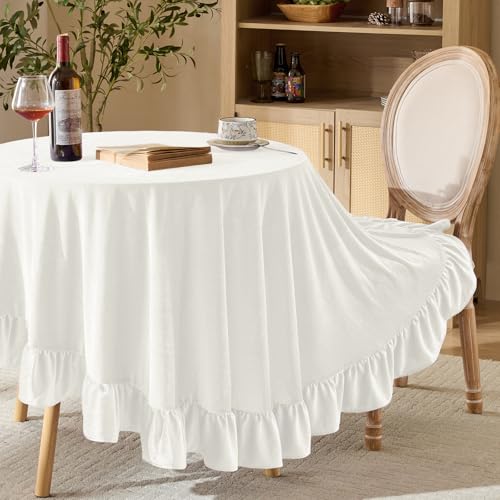 KKJIAF Elfenbeinfarbene runde Samt-Tischdecke, 177,8 cm, Retro-Stil, Bauernhaus-Rüschen, runde Tischdecke, waschbar, Tischdecke für Hochzeiten, Buffets, Partys, Babypartys, Küchendekoration KKJIAF Elfenbeinfarbene runde Samt-Tischdecke, 177,8 cm, Retro-Stil, Bauernhaus-Rüschen, runde Tischdecke, waschbar, Tischdecke für Hochzeiten, Buffets, Partys, Babypartys, Küchendekoration von KKJIAF