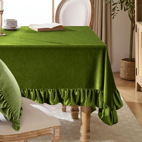 KKJIAF Olivgrüne Samt-Tischdecke, Retro-Stil, Bauernhaus-Rüschen, längliche Tischdecke, waschbar, Tischdecke für Hochzeiten, Buffets, Partys, Babypartys, Küchendekoration KKJIAF Olivgrüne Samt-Tischdecke, Retro-Stil, Bauernhaus-Rüschen, längliche Tischdecke, waschbar, Tischdecke für Hochzeiten, Buffets, Partys, Babypartys, Küchendekoration von KKJIAF