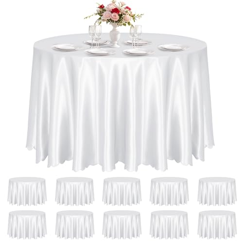 KKJIAF Runde Satin-Tischdecke, seidiger Satin, rund, Overlay, Esstischdecken für Hochzeiten, Buffets, Partys, Bankett, Dekoration, Weiß, 10 Stück KKJIAF Runde Satin-Tischdecke, seidiger Satin, rund, Overlay, Esstischdecken für Hochzeiten, Buffets, Partys, Bankett, Dekoration, Weiß, 10 Stück von KKJIAF
