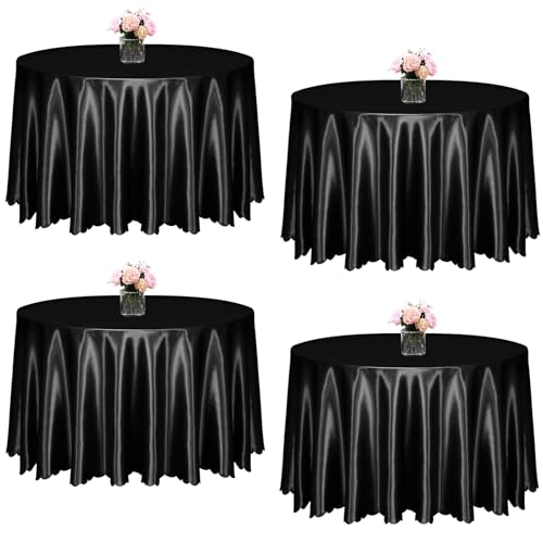 KKJIAF Runde Satin-Tischdecken, 228 cm, Überzug, runde Tischdecke, seidiger Satin, Esstischdecke für Hochzeit, Buffet, Partys, Bankett, Dekoration, Schwarz, 4 Stück KKJIAF Runde Satin-Tischdecken, 228 cm, Überzug, runde Tischdecke, seidiger Satin, Esstischdecke für Hochzeit, Buffet, Partys, Bankett, Dekoration, Schwarz, 4 Stück von KKJIAF