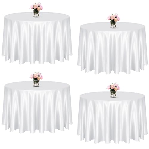 KKJIAF Runde Satin-Tischdecken, 228 cm, Überzug, seidiger Satin, Esstischdecke für Hochzeit, Buffet, Partys, Bankett, Dekoration, 4 Stück KKJIAF Runde Satin-Tischdecken, 228 cm, Überzug, seidiger Satin, Esstischdecke für Hochzeit, Buffet, Partys, Bankett, Dekoration, 4 Stück von KKJIAF