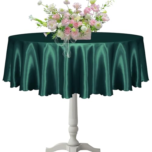 KKJIAF Runde Tischdecke, 152 cm, Jägergrün, runde Satin-Tischdecke, seidiger Satin, Esstischdecken für Hochzeit, Buffet, Partys, Bankett, Dekoration, 1 Packung KKJIAF Runde Tischdecke, 152 cm, Jägergrün, runde Satin-Tischdecke, seidiger Satin, Esstischdecken für Hochzeit, Buffet, Partys, Bankett, Dekoration, 1 Packung von KKJIAF