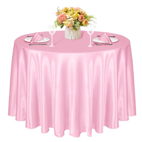 KKJIAF Runde Tischdecke, Satin, 308 cm, Hellrosa, seidiger Satin, runde Tischdecke, Esstischdecke für Hochzeit, Party, Bankett, Restaurant, formelle Veranstaltungen, 1 Packung KKJIAF Runde Tischdecke, Satin, 308 cm, Hellrosa, seidiger Satin, runde Tischdecke, Esstischdecke für Hochzeit, Party, Bankett, Restaurant, formelle Veranstaltungen, 1 Packung von KKJIAF