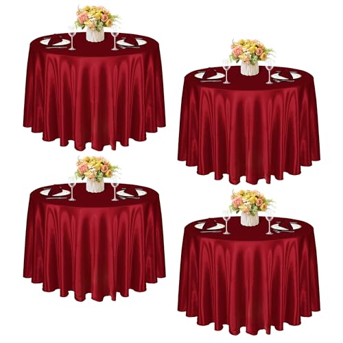 KKJIAF Runde Tischdecke, Satin, Burgunderrot, 308 cm, seidiger Satin, Esstischdecke für Hochzeit, Party, Bankett, Restaurant, formelle Veranstaltungen, 4 Stück KKJIAF Runde Tischdecke, Satin, Burgunderrot, 308 cm, seidiger Satin, Esstischdecke für Hochzeit, Party, Bankett, Restaurant, formelle Veranstaltungen, 4 Stück von KKJIAF