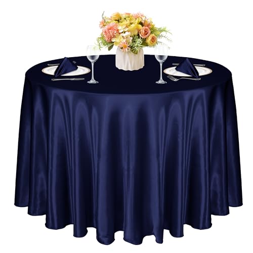 KKJIAF Runde Tischdecke, Satin, Marineblau, seidiger Satin, runde Tischdecke, Esstischdecke für Hochzeit, Party, Bankett, Restaurant, formelle Veranstaltungen, 308 cm, 1 Packung KKJIAF Runde Tischdecke, Satin, Marineblau, seidiger Satin, runde Tischdecke, Esstischdecke für Hochzeit, Party, Bankett, Restaurant, formelle Veranstaltungen, 308 cm, 1 Packung von KKJIAF