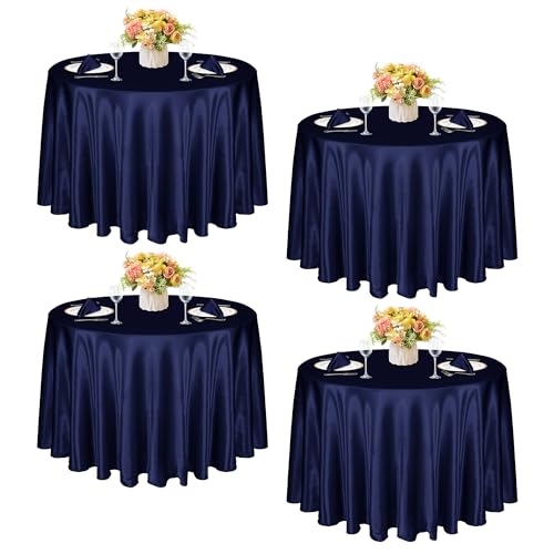 KKJIAF Runde Tischdecke, Satin, Marineblau, seidiger Satin, runde Tischdecke, Esstischdecke für Hochzeit, Party, Bankett, Restaurant, formelle Veranstaltungen, 4 Stück KKJIAF Runde Tischdecke, Satin, Marineblau, seidiger Satin, runde Tischdecke, Esstischdecke für Hochzeit, Party, Bankett, Restaurant, formelle Veranstaltungen, 4 Stück von KKJIAF