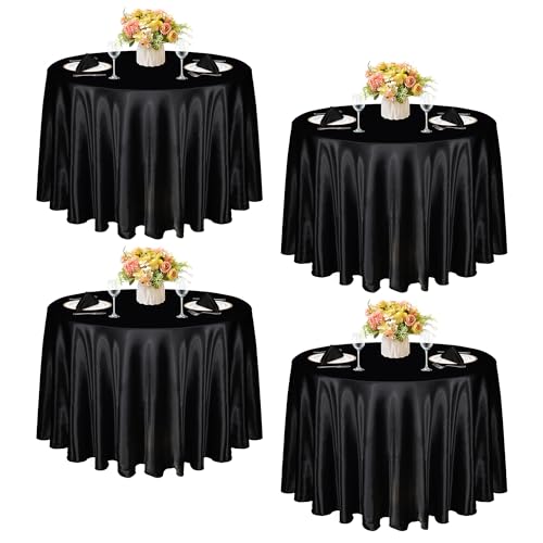 KKJIAF Runde Tischdecke, Satin, Schwarz, 308 cm, seidiger Satin, Esstischdecke für Hochzeit, Party, Bankett, Restaurant, formelle Veranstaltungen, 4 Stück KKJIAF Runde Tischdecke, Satin, Schwarz, 308 cm, seidiger Satin, Esstischdecke für Hochzeit, Party, Bankett, Restaurant, formelle Veranstaltungen, 4 Stück von KKJIAF