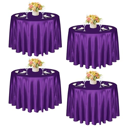 KKJIAF Runde Tischdecke, Satin, Violett, 308 cm, seidiger Satin, Esstischdecke für Hochzeit, Party, Bankett, Restaurant, formelle Veranstaltungen, 4 Stück KKJIAF Runde Tischdecke, Satin, Violett, 308 cm, seidiger Satin, Esstischdecke für Hochzeit, Party, Bankett, Restaurant, formelle Veranstaltungen, 4 Stück von KKJIAF