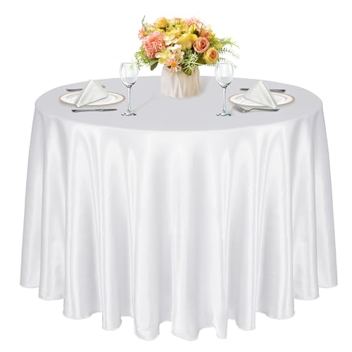 KKJIAF Runde Tischdecke, Satin, Weiß, 308 cm, seidiger Satin, Esstischdecke für Hochzeit, Party, Bankett, Restaurant, formelle Veranstaltungen, 1 Packung KKJIAF Runde Tischdecke, Satin, Weiß, 308 cm, seidiger Satin, Esstischdecke für Hochzeit, Party, Bankett, Restaurant, formelle Veranstaltungen, 1 Packung von KKJIAF