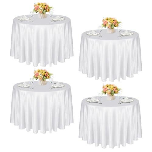 KKJIAF Runde Tischdecke, Satin, Weiß, 308 cm, seidiger Satin, Esstischdecke für Hochzeit, Party, Bankett, Restaurant, formelle Veranstaltungen, 4 Stück KKJIAF Runde Tischdecke, Satin, Weiß, 308 cm, seidiger Satin, Esstischdecke für Hochzeit, Party, Bankett, Restaurant, formelle Veranstaltungen, 4 Stück von KKJIAF