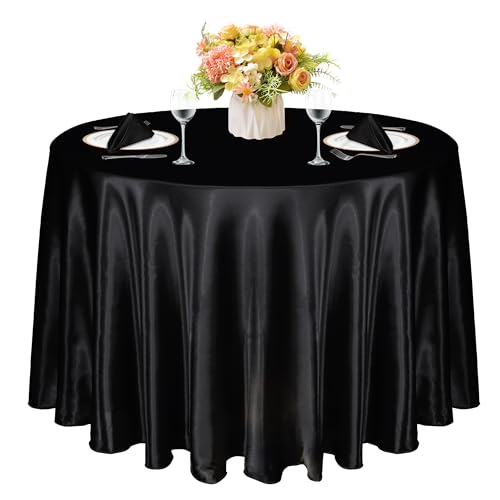KKJIAF Runde Tischdecke, Satin, schwarz, 308 cm, seidiger Satin, Esstischdecke für Hochzeit, Party, Bankett, Restaurant, formelle Veranstaltungen, 1 Packung KKJIAF Runde Tischdecke, Satin, schwarz, 308 cm, seidiger Satin, Esstischdecke für Hochzeit, Party, Bankett, Restaurant, formelle Veranstaltungen, 1 Packung von KKJIAF