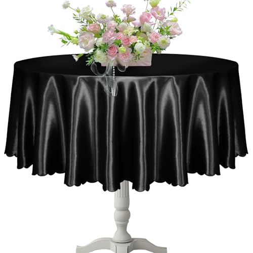 KKJIAF Runde Tischdecke, Satin-Tischdecke für runde Tische, seidiger Satin, hell, halbrund, Tischdecke für Hochzeit, Esstisch, Buffet, Partys, Bankett, Dekoration, 228 cm, Schwarz, 1 Packung KKJIAF Runde Tischdecke, Satin-Tischdecke für runde Tische, seidiger Satin, hell, halbrund, Tischdecke für Hochzeit, Esstisch, Buffet, Partys, Bankett, Dekoration, 228 cm, Schwarz, 1 Packung von KKJIAF