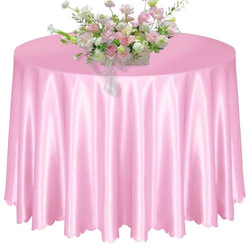 KKJIAF Runde Tischdecke, Satin-Tischdecke für runde Tische, seidiger Satin, hell, halbrund, Tischdecke für Hochzeit, Esstisch, Buffet, Partys, Bankett, Dekoration, 274 cm, Hellrosa, 1 Packung KKJIAF Runde Tischdecke, Satin-Tischdecke für runde Tische, seidiger Satin, hell, halbrund, Tischdecke für Hochzeit, Esstisch, Buffet, Partys, Bankett, Dekoration, 274 cm, Hellrosa, 1 Packung von KKJIAF