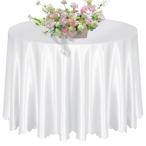 KKJIAF Runde Tischdecke, Satin-Tischdecke für runde Tische, seidiger Satin, helle, halbrunde Tischdecke für Hochzeit, Esstisch, Buffet, Partys, Bankett, Dekoration, 274 cm, 1 Packung KKJIAF Runde Tischdecke, Satin-Tischdecke für runde Tische, seidiger Satin, helle, halbrunde Tischdecke für Hochzeit, Esstisch, Buffet, Partys, Bankett, Dekoration, 274 cm, 1 Packung von KKJIAF