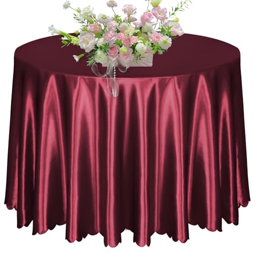 KKJIAF Runde Tischdecke, Satin-Tischdecke für runde Tische, seidiger Satin, helle, halbrunde Tischdecke für Hochzeit, Esstisch, Buffet, Partys, Bankett, Dekoration, 274 cm, Burgunderrot, 1 Packung KKJIAF Runde Tischdecke, Satin-Tischdecke für runde Tische, seidiger Satin, helle, halbrunde Tischdecke für Hochzeit, Esstisch, Buffet, Partys, Bankett, Dekoration, 274 cm, Burgunderrot, 1 Packung von KKJIAF