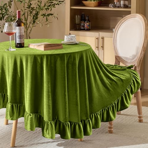 KKJIAF Runde Tischdecke aus Samt, 177,8 cm, Retro-Stil, Bauernhaus-Rüschen, runde Tischdecke, waschbar, Tischdecke für Hochzeiten, Buffets, Partys, Babypartys, Küchendekoration KKJIAF Runde Tischdecke aus Samt, 177,8 cm, Retro-Stil, Bauernhaus-Rüschen, runde Tischdecke, waschbar, Tischdecke für Hochzeiten, Buffets, Partys, Babypartys, Küchendekoration von KKJIAF