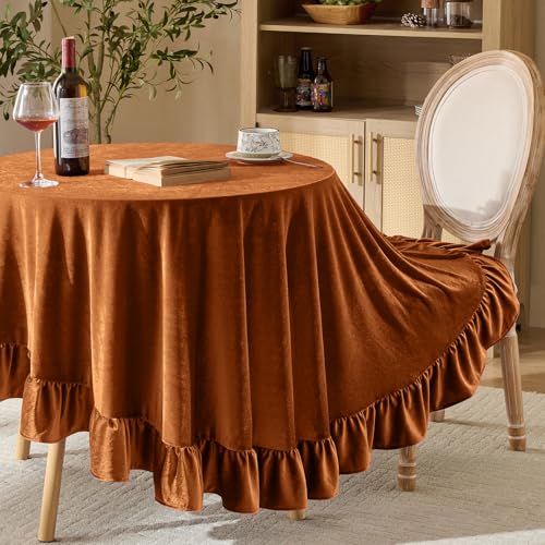 KKJIAF Runde Tischdecke aus Samt, Retro-Stil, Landhaus-Rüschen, runde Tischdecke, waschbar, Tischdecke für Hochzeiten, Buffets, Partys, Babypartys, Küchendekoration KKJIAF Runde Tischdecke aus Samt, Retro-Stil, Landhaus-Rüschen, runde Tischdecke, waschbar, Tischdecke für Hochzeiten, Buffets, Partys, Babypartys, Küchendekoration von KKJIAF