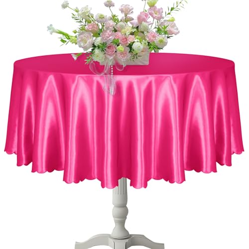 KKJIAF Runde Tischdecken, 228 cm, Hot Pink Overlay runde Satin-Tischdecke, seidiger Satin, Esstischdecken für Hochzeit, Buffet, Partys, Bankett, Dekoration, 1 Packung von KKJIAF
