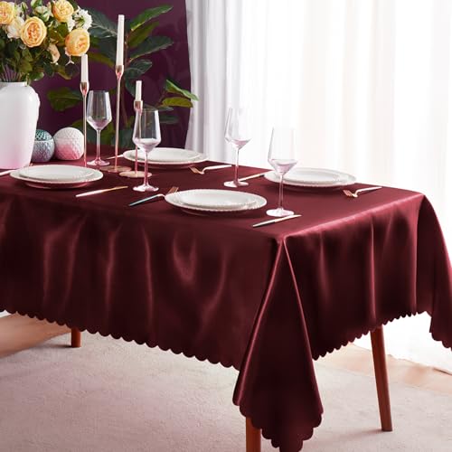 KKJIAF Satin-Tischdecke, rechteckig, seidig, glatt, für Hochzeit, Party, Bankett, Dekoration, 147,3 x 259,1 cm, Burgunderrot, 1 Stück KKJIAF Satin-Tischdecke, rechteckig, seidig, glatt, für Hochzeit, Party, Bankett, Dekoration, 147,3 x 259,1 cm, Burgunderrot, 1 Stück von KKJIAF