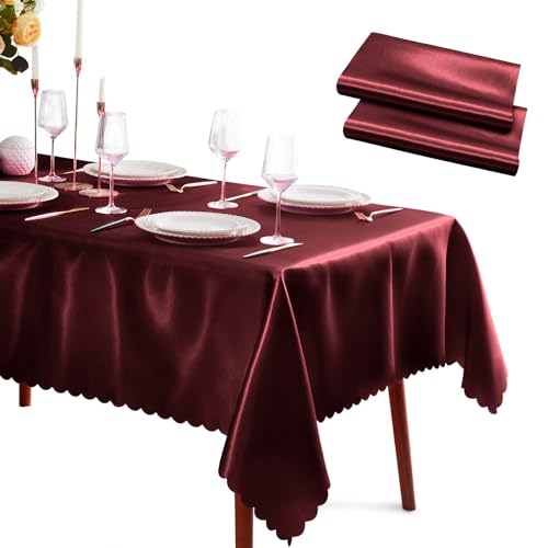KKJIAF Satin-Tischdecke, rechteckig, seidig, glatt, für Hochzeit, Party, Bankett, Dekoration, 147,3 x 259,1 cm, Burgunderrot, 2 Packungen KKJIAF Satin-Tischdecke, rechteckig, seidig, glatt, für Hochzeit, Party, Bankett, Dekoration, 147,3 x 259,1 cm, Burgunderrot, 2 Packungen von KKJIAF