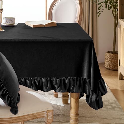 KKJIAF Schwarze Samt-Tischdecke, Retro-Stil, Bauernhaus-Rüschen, längliche Tischdecke, waschbar, Tischdecke für Hochzeiten, Buffets, Partys, Babypartys, Küchendekoration KKJIAF Schwarze Samt-Tischdecke, Retro-Stil, Bauernhaus-Rüschen, längliche Tischdecke, waschbar, Tischdecke für Hochzeiten, Buffets, Partys, Babypartys, Küchendekoration von KKJIAF