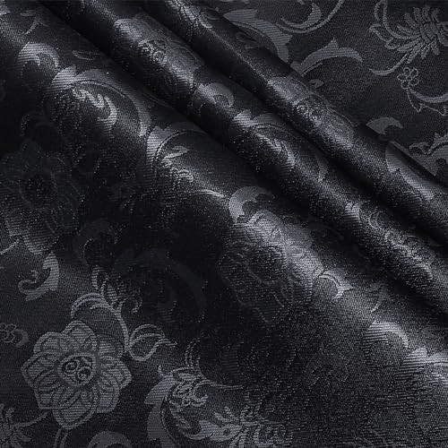KKJIAF Schwarzer Satin-Jacquard-Stoff, ca. 2 m, 152,4 cm breit, glänzender Stoff, Sonnenblumen-Muster, seidiger Brokatstoff für Tischdecke, Tischläufer, Servietten, Kleid, Bettwäsche, DIY Handwerk von KKJIAF
