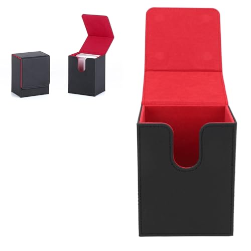 KKPLZZ Card Deck Box für MTG Karten, Commander Deck Box Fit 100+ Sleeved Cards, PU Leder Karten Aufbewahrungsbox Magnetverschluss Karten Aufbewahrungsbox (Schwarz und Rot) von KKPLZZ