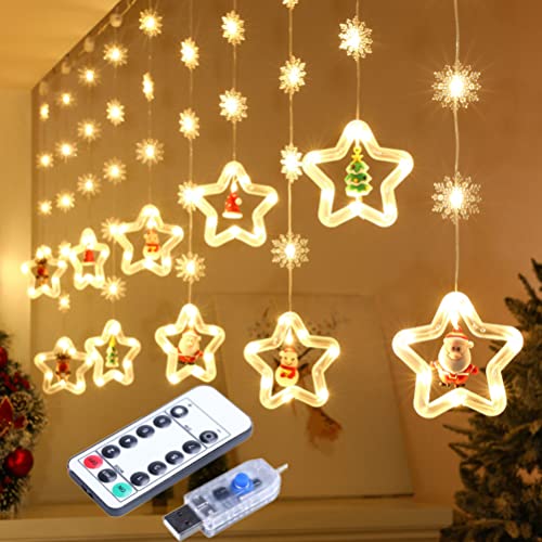 KKPLZZ Weihnachtsvorhang-Lichterketten, LED-Schneeblumen-Weihnachtsbaum-Schneemann-Weihnachtsmann-Lichterketten-Weihnachtslichterkette für Feiertags-Party-Dekorationen von KKPLZZ