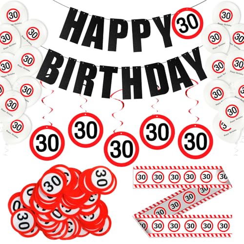30 Geburtstag Deko für Männer & Frauen, Happy Birthday Decorations Set mit Girlande, Konfetti, Spiralen, Absperrband 30 Schild für Geburtstag und Latex-Ballons, Verkehrsschild zum 30 Jahre 30 Geburtstag Deko für Männer & Frauen, Happy Birthday Decorations Set mit Girlande, Konfetti, Spiralen, Absperrband 30 Schild für Geburtstag und Latex-Ballons, Verkehrsschild zum 30 Jahre von KKSJK