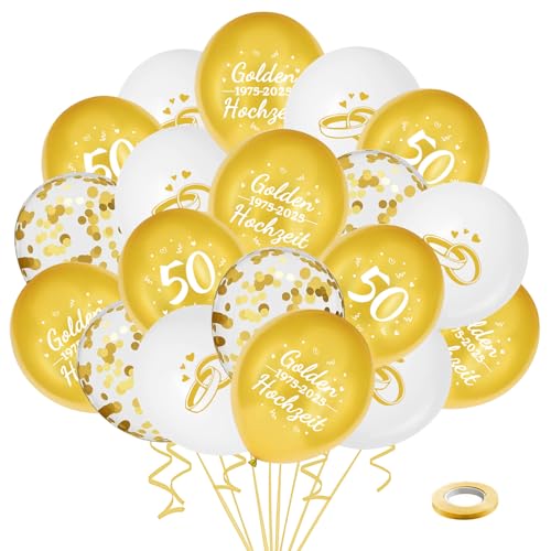 35 Stück Goldene Hochzeit 1975-2025 Luftballon, 50. Hochzeitstag Dekoration, Bedruckter Ballon und Konfetti-Ballons mit 2 Rollen Band, für Hochzeit Party Deko 35 Stück Goldene Hochzeit 1975-2025 Luftballon, 50. Hochzeitstag Dekoration, Bedruckter Ballon und Konfetti-Ballons mit 2 Rollen Band, für Hochzeit Party Deko von KKSJK