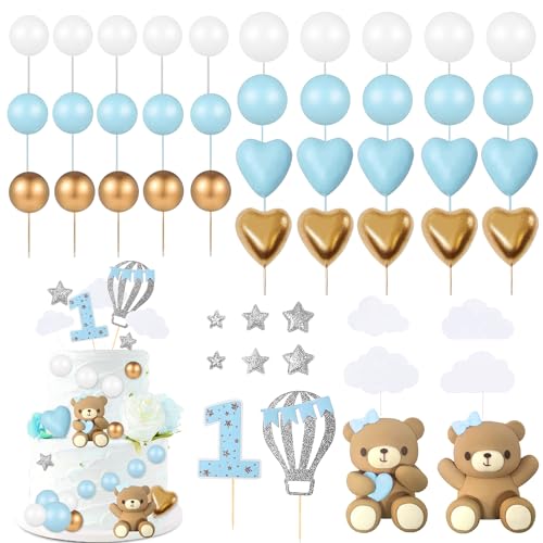 49 Stück Blau Tortendeko Set, Jungen 1.Geburtstag Cake Topper, Teddybär Kuchen Dekoration für Hochzeit, Baby Shower und Geburtstag Party 49 Stück Blau Tortendeko Set, Jungen 1.Geburtstag Cake Topper, Teddybär Kuchen Dekoration für Hochzeit, Baby Shower und Geburtstag Party von KKSJK