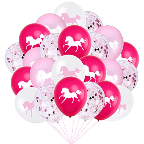 60 Stücke Pferd Geburtstagsdeko, Rosa Luftballons Pferde und Konfetti Luftballons, Cowgirl Partydekorationen für Mädchen Kinder von KKSJK