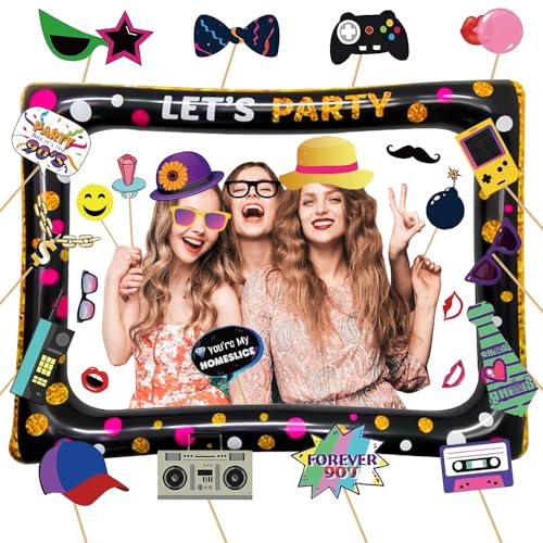 90er Aufblasbarer Bilderrahmen Mit 30 Pcs Foto Requisiten, 90er Jahre Photo Booth, 90s Party Fotobox Accessoires, Selfie Rahmen Für 90er von KKSJK