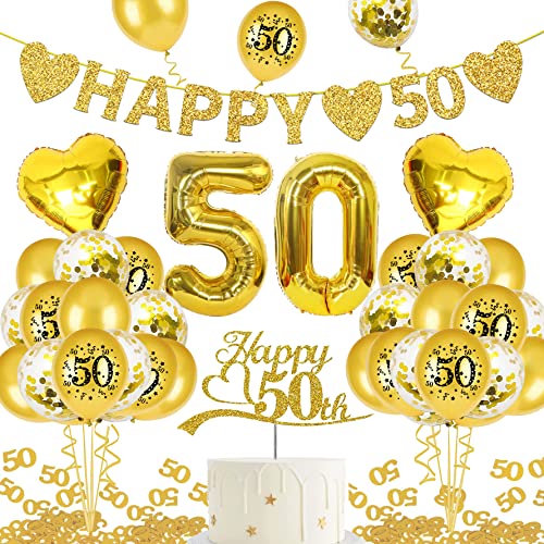 Goldene Hochzeit Deko, "HAPPY 50" Banner, Zahl Foil Luftballons und Latexballon, Gold Zahl 50 Konfetti, Cake Topper für Jubiläum Hochzeit Deko, 50. Geburtstag Deko (goldene hochzeit) Goldene Hochzeit Deko, "HAPPY 50" Banner, Zahl Foil Luftballons und Latexballon, Gold Zahl 50 Konfetti, Cake Topper für Jubiläum Hochzeit Deko, 50. Geburtstag Deko (goldene hochzeit) von KKSJK