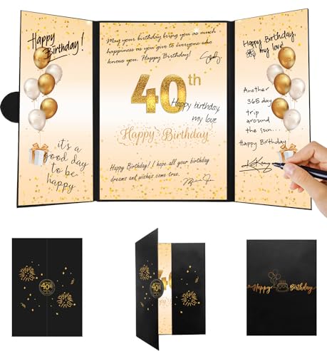 40.Geburtstag Geburtstagskarten, Tri-Fold Gästebuch Deko, Kreative Gästebuch zum 40 Geburtstag, Tolle Geschenke Karte zum 40. Geburtstag für Männer und Frauen von KKSJK