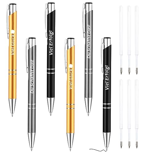 KKSJK 6 Stück Personalisierte Kugelschreiber mit 6 Stück Kugelschreiber Minen, Einziehbare Kugelschreiber mit Gravur, Glücksbringer Stift für Prüfungen von KKSJK