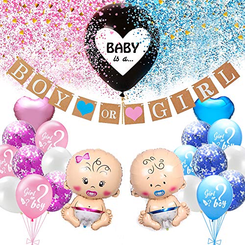 KKSJK Baby Gender Reveal Party Dekoration Set, Girl Or Boy Geschlecht Offenbaren Ballon Mit Konfetti, Baby Folienballon, Boy Or Girl Banner, Deko für Baby Shower KKSJK Baby Gender Reveal Party Dekoration Set, Girl Or Boy Geschlecht Offenbaren Ballon Mit Konfetti, Baby Folienballon, Boy Or Girl Banner, Deko für Baby Shower von KKSJK
