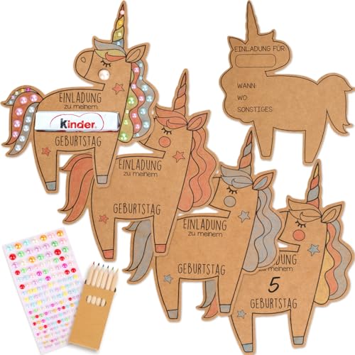 KKSJK Einladungskarten Kindergeburtstag, 15pcs Einladung Geburtstag Kraftpapier mit Buntstifte, Einhorn/Dino Geburtstagseinladungen Kinder Bastelset, Partyeinladungen für Jungen Mädchen (Einhorn) von KKSJK