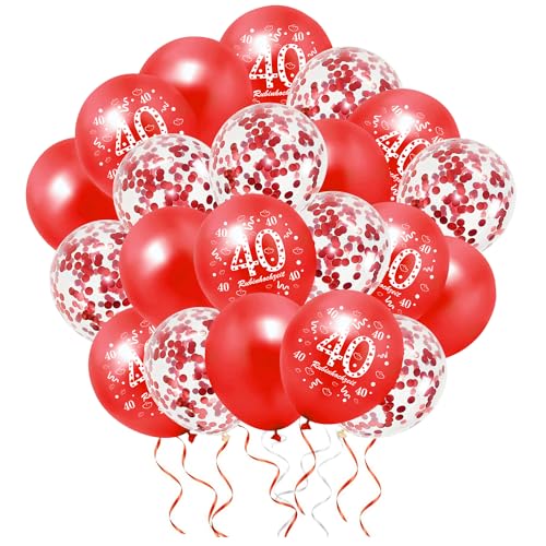 Rubinhochzeit Deko, 50 Stück 40. Hochzeitstag Luftballons, Weiß Rot Jubiläum Latexballons, Konfetti Luftballons mit 2 Rollen Band, für 40. Jubiläum Hochzeit Deko von KKSJK