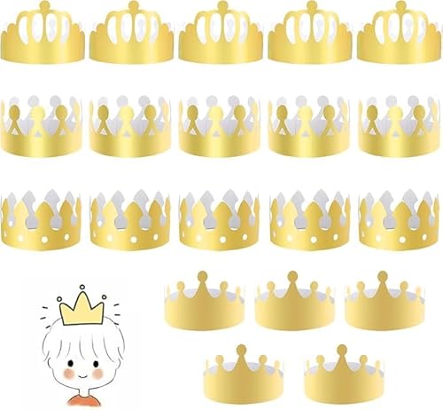 KKTONGXI Goldene Papierkronen für Kinder und Erwachsene,Verstellbare Geburtstagskrone Papier,Geburtstagsfeier Baby Shower Foto Requisiten-20 Stück von KKTONGXI