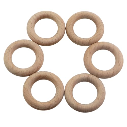 KKUANG 6 Stück 50 mm Außendurchmesser Buchenholz Ringe Armband Bänder für Holz Windspiele Halskette Zubehör Home Wall Decor Hängende Ornamente Handtasche Vorhang Zubehör von KKUANG