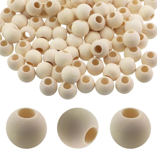 KKUANG Runde Naturholzperlen, 15 mm, Schmuckzubehör, geeignet für handgefertigte Armbänder, Perlenarbeiten, Taschen, 100 Stück von KKUANG