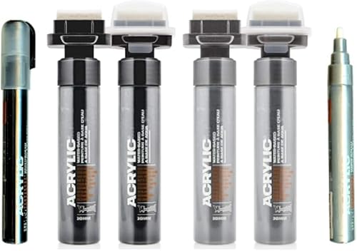 KLAMOTTEN STORE Montana Acrylic Marker Schwarz - Silber, 4 wasserfeste Stifte, 2mm - 30mm Spitze mit Pumpsystem KLAMOTTEN STORE Montana Acrylic Marker Schwarz - Silber, 4 wasserfeste Stifte, 2mm - 30mm Spitze mit Pumpsystem von KLAMOTTEN STORE