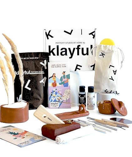 Klayful-Töpferset für Anfänger | Lufttrocknendes DIY Set für Erwachsene | 3kg of ton,Werkzeuge,Acrylfarben,Pinsel, Dichtmittel,Anleitung (1,5 kg Ton Terrakotta – Ohne Farben) von KLAYFUL